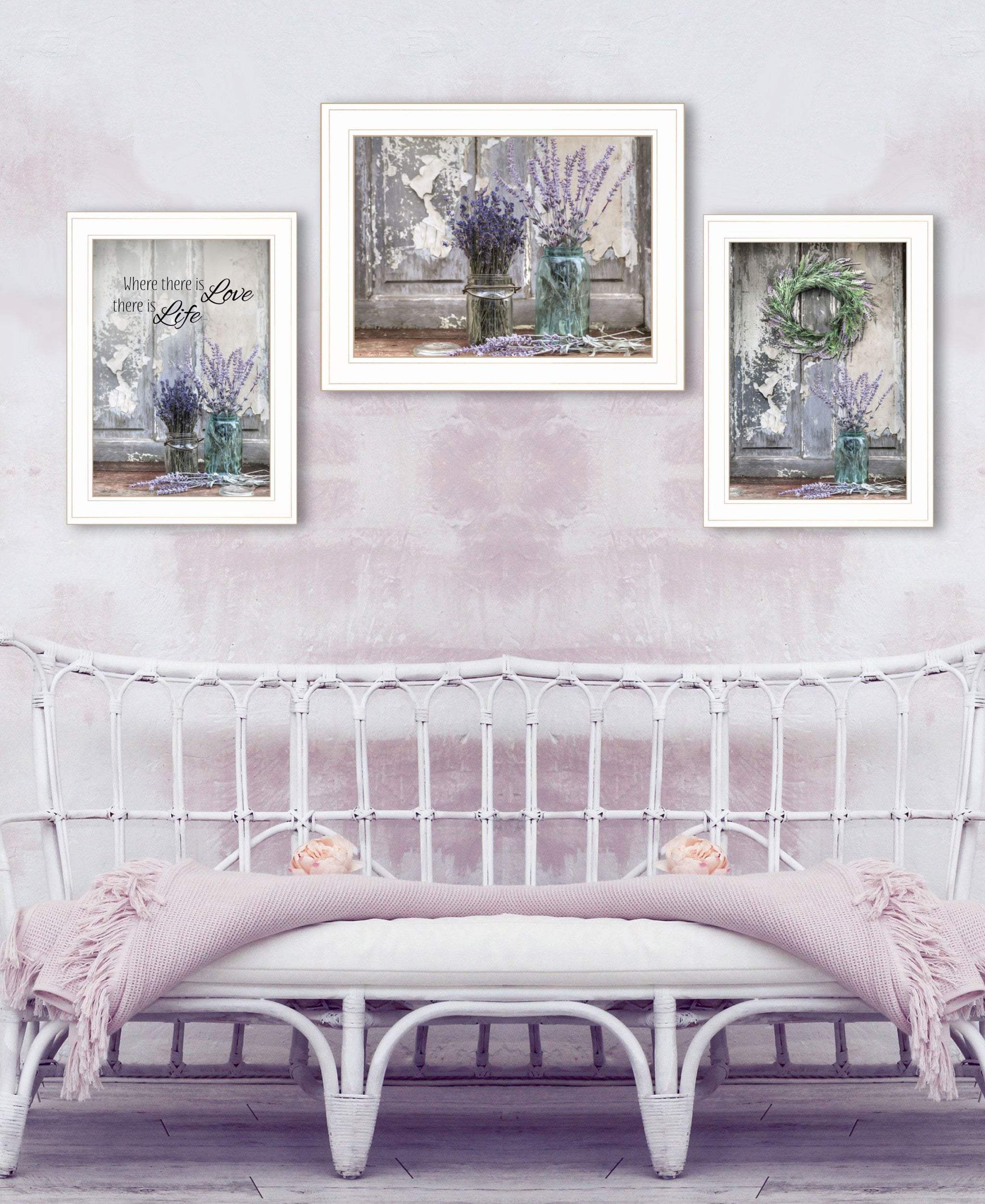 Set Of Three Love Life And Lavender White Framed Print Wall Art - Image 5