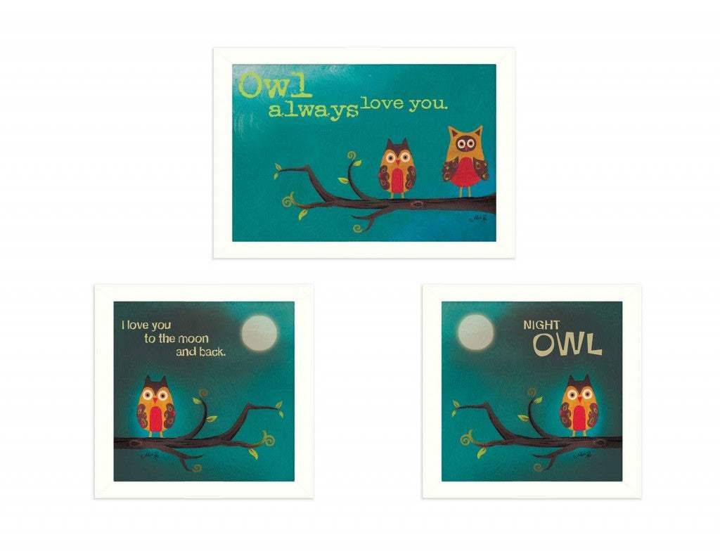 Set Of Three Owls II White Framed Print Wall Art - Image 2