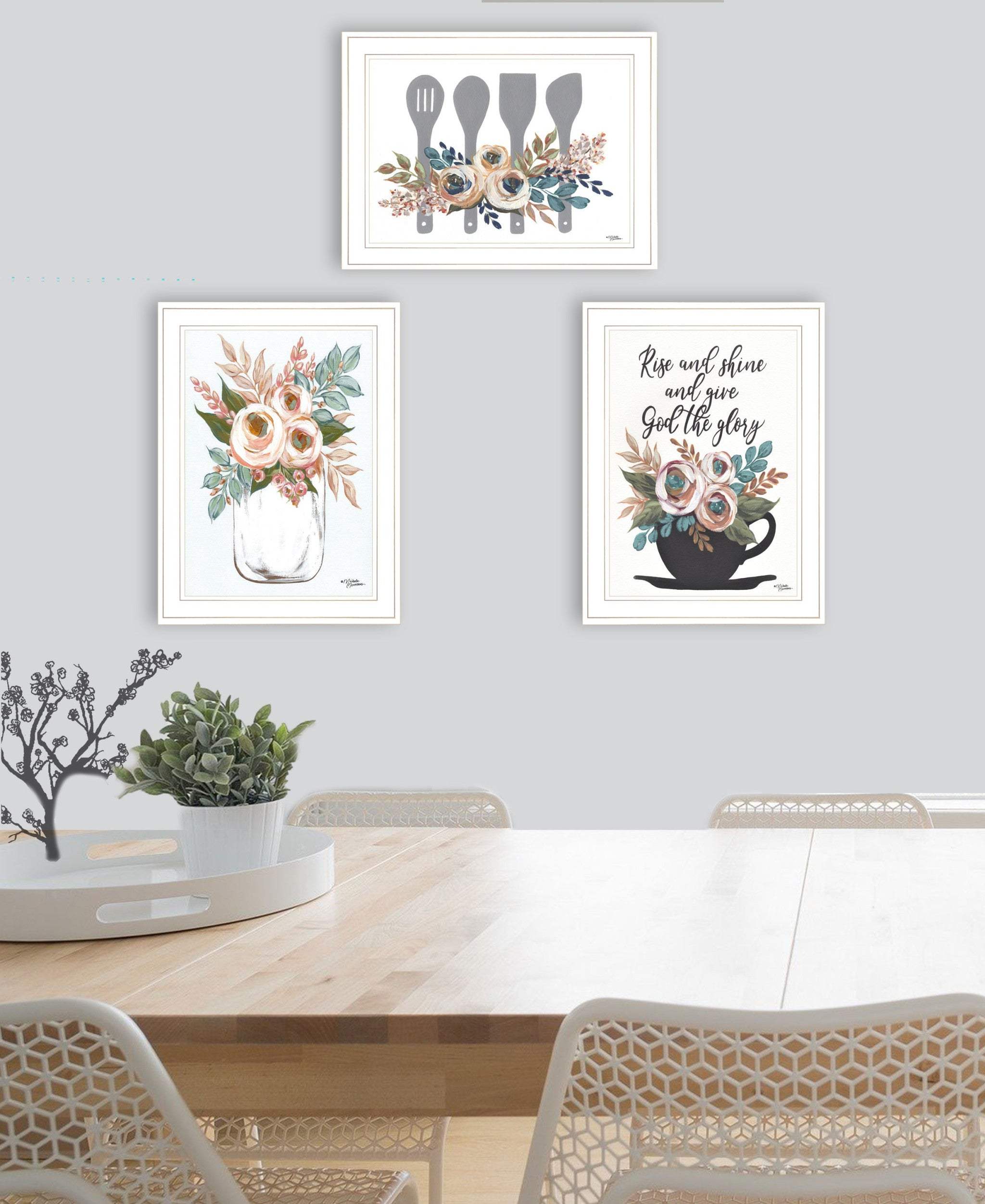 Set Of Three Rise and Shine White Framed Print Kitchen Wall Art - Image 5