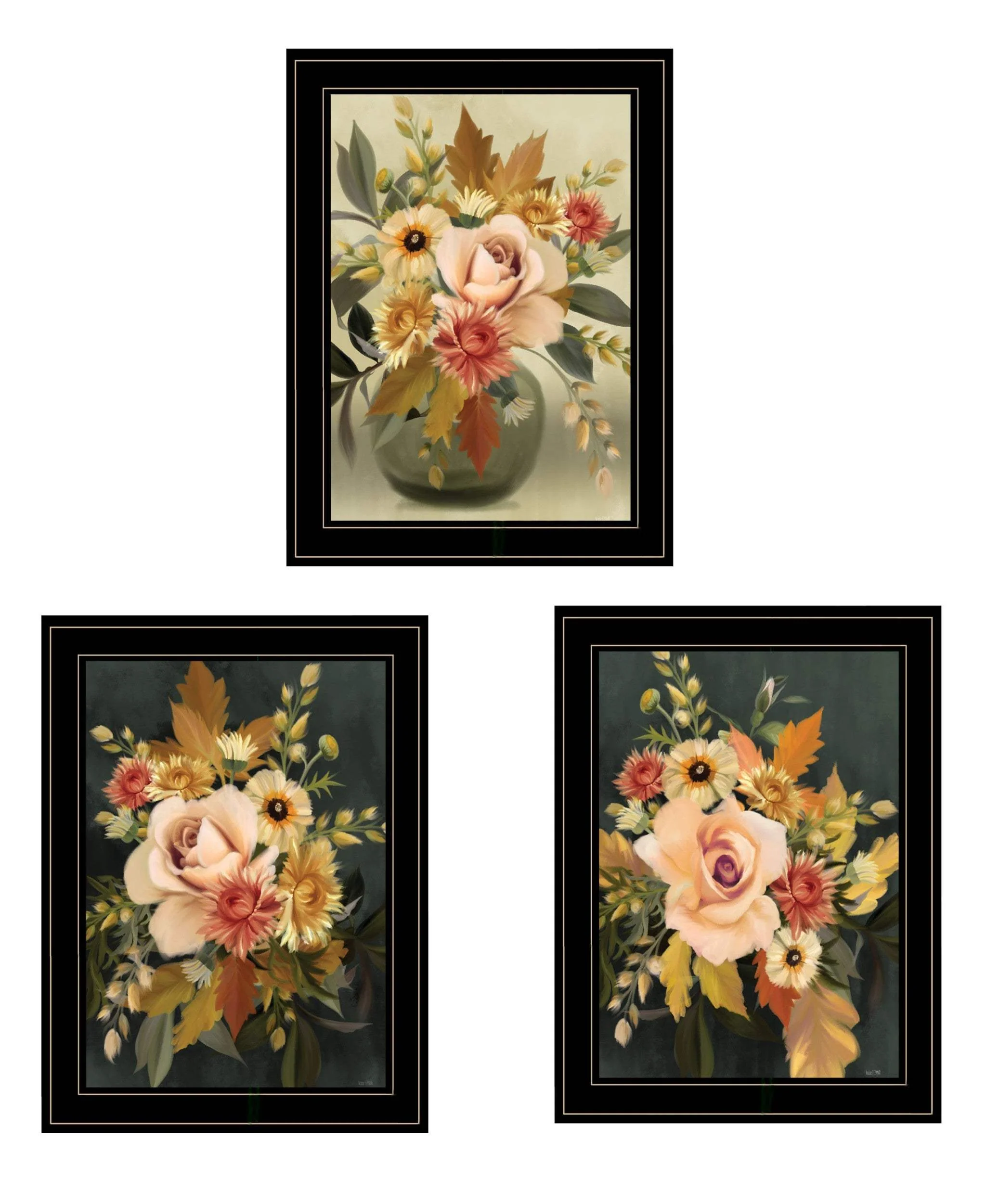 Set Of Three Romantic Autumn Black Framed Print Wall Art - Image 2