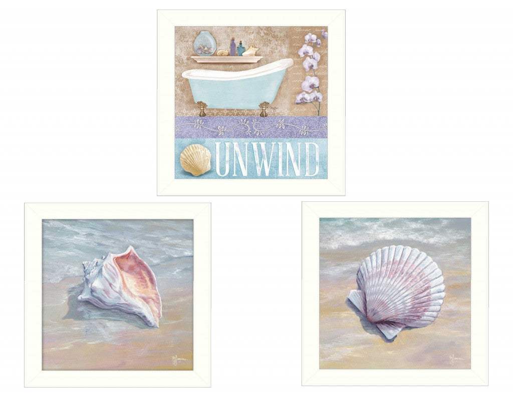 Set Of Three Shells II White Framed Print Bathroom Wall Art - Image 2