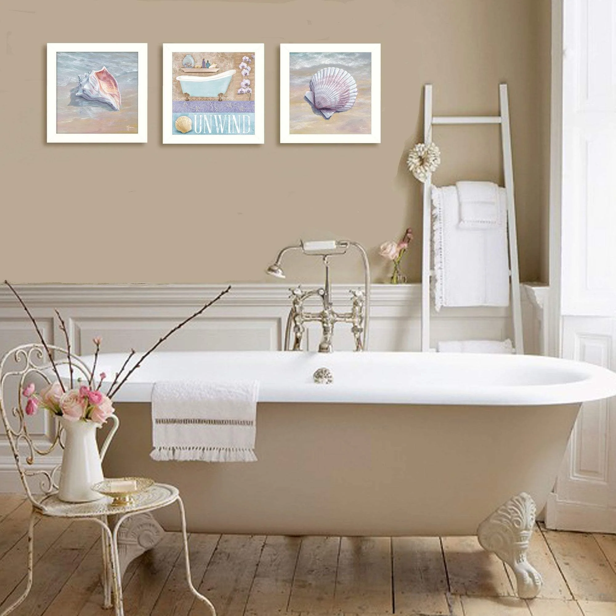 Set Of Three Shells II White Framed Print Bathroom Wall Art - Image 4