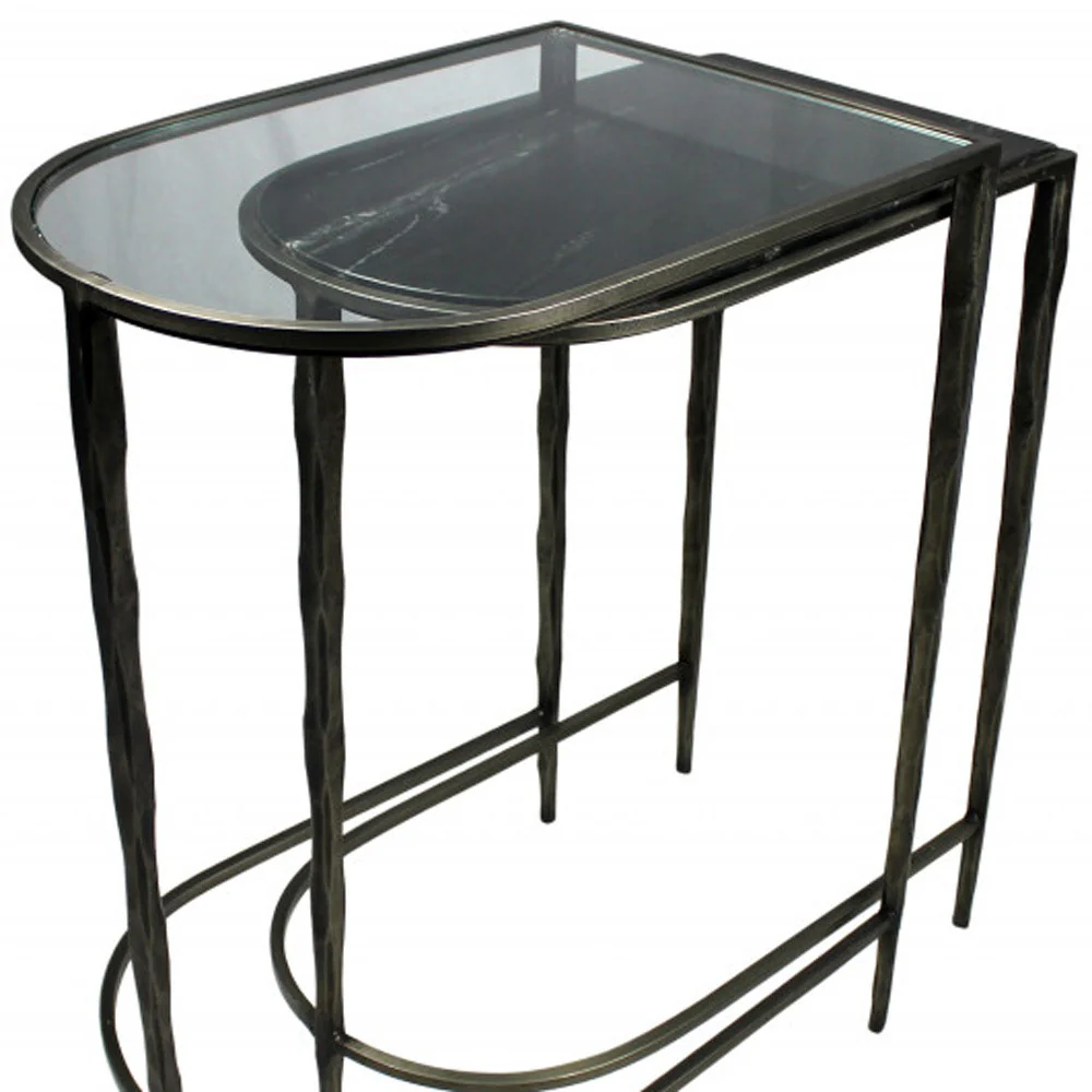 Set of Two 25" Clear and Gold Glass Free Form Frame Console Table - Image 3