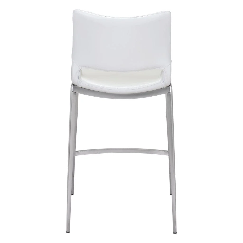 Set of Two 25" White And Silver Steel Low Back Counter Height Bar Chairs - Image 5