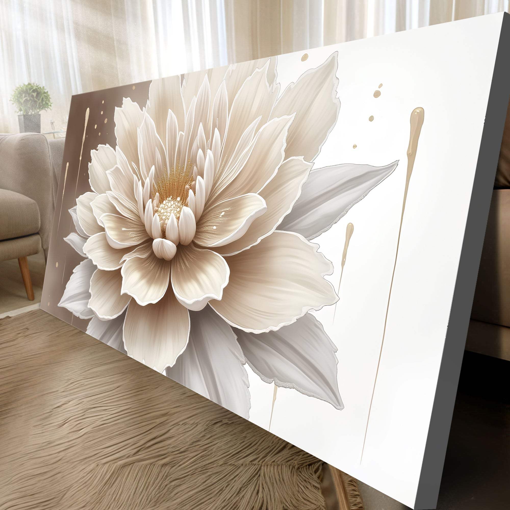 Single Beige Flower Abstract Wall Art - Image 5