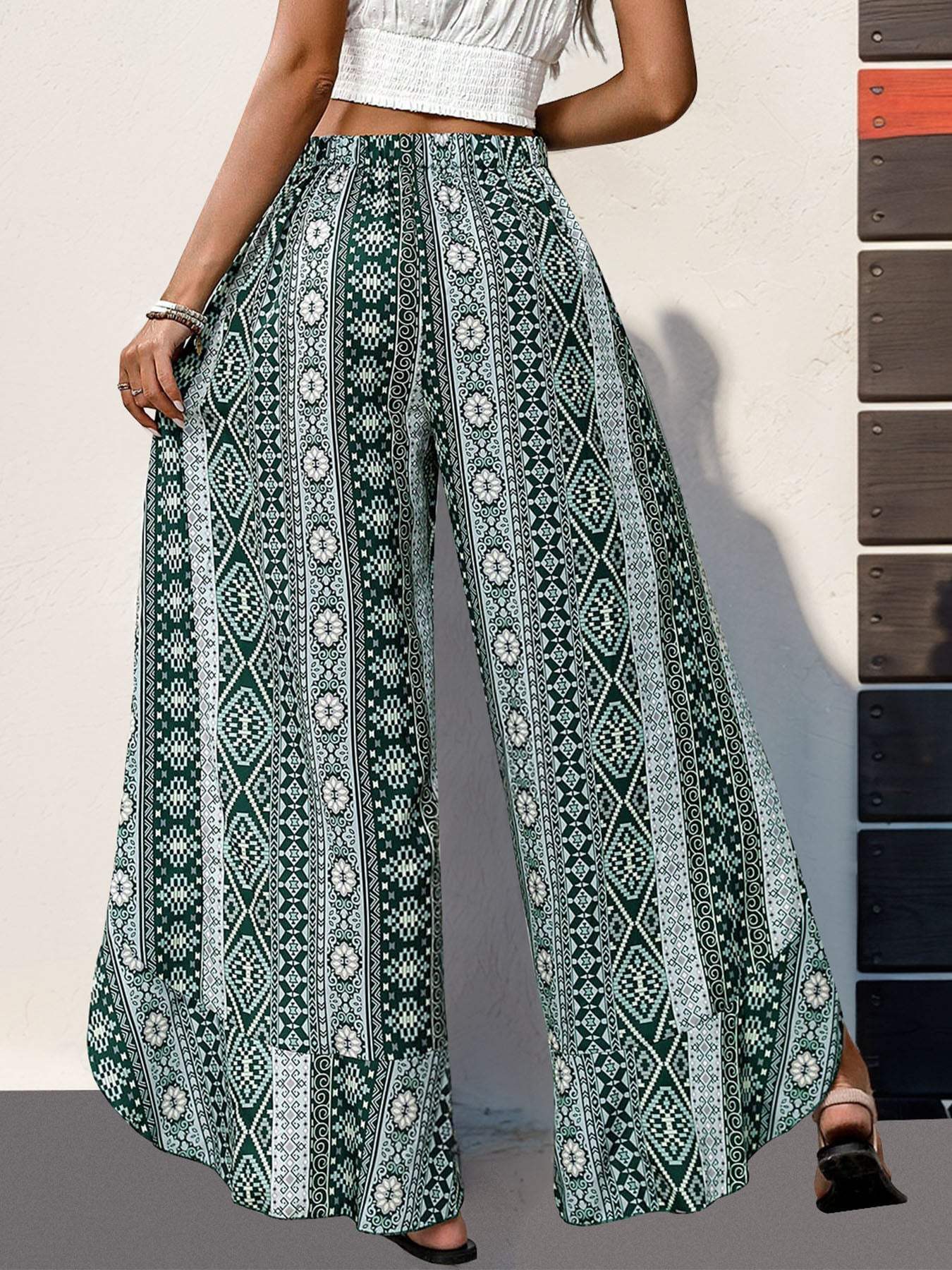 Slit Ruffled Geometric Wide Leg Pants - Image 2