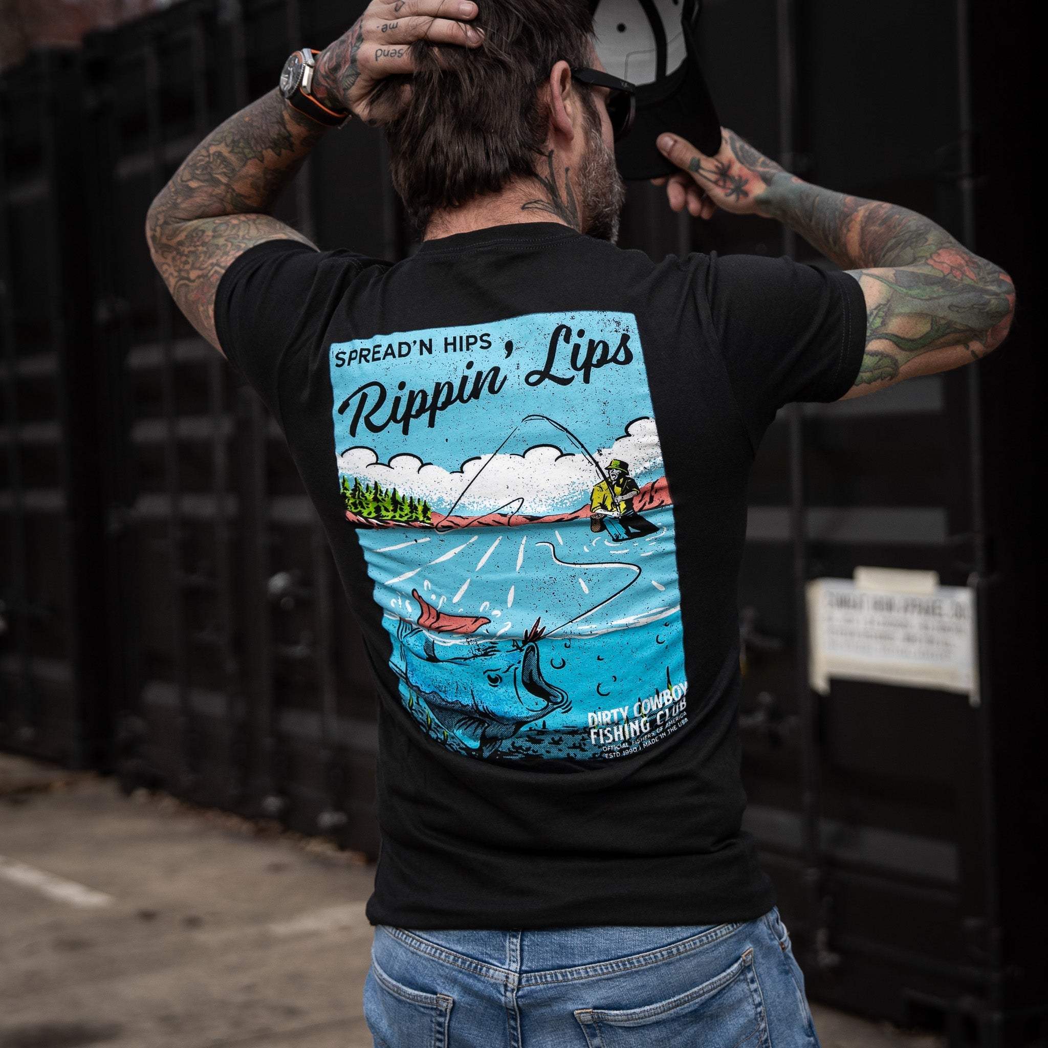 Spreadin' Hips & Rippin' Lips Fishing Club Men's T-Shirt - Image 6
