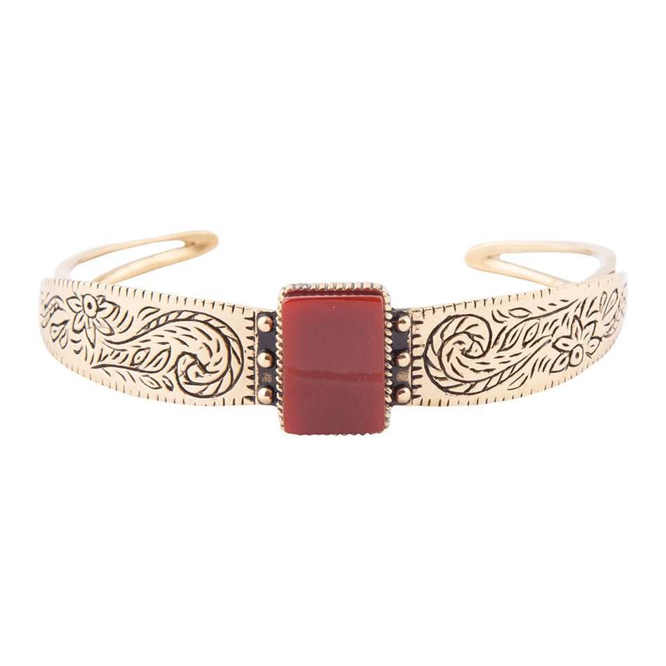 Stamped Orange Carnelian Golden Cuff Bracelet - Image 4