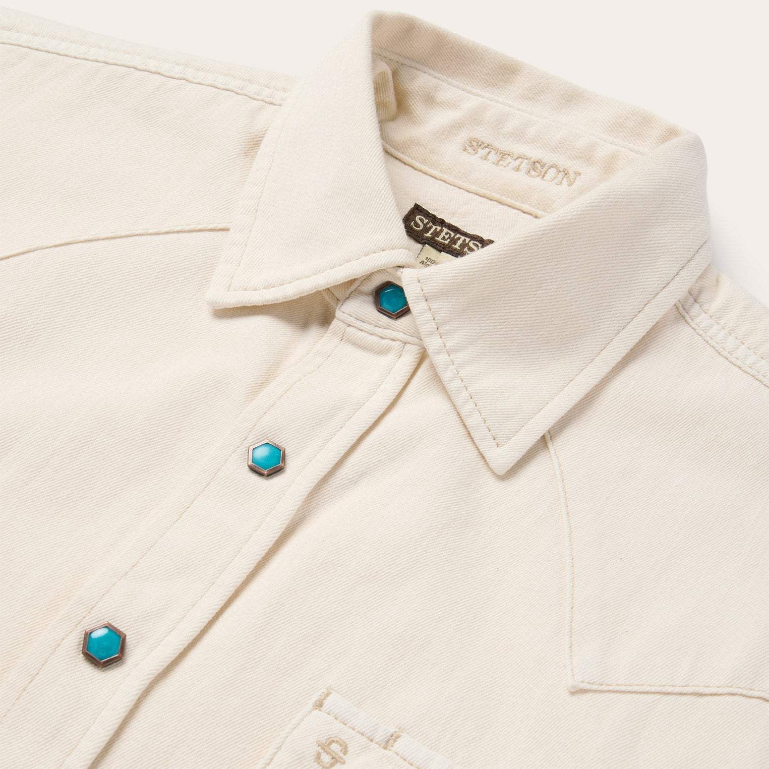Stetson Turquoise Snap Western Denim Shirt - Image 4