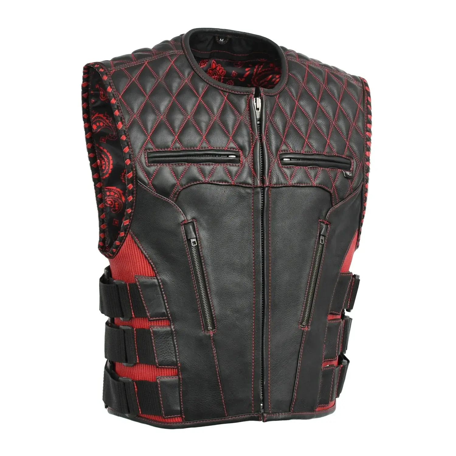 Tactical Emerald Men’s Motorcycle Leather Vest - Image 14