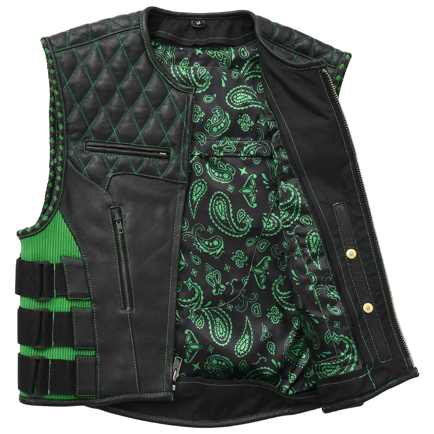 Tactical Emerald Men’s Motorcycle Leather Vest - Image 4
