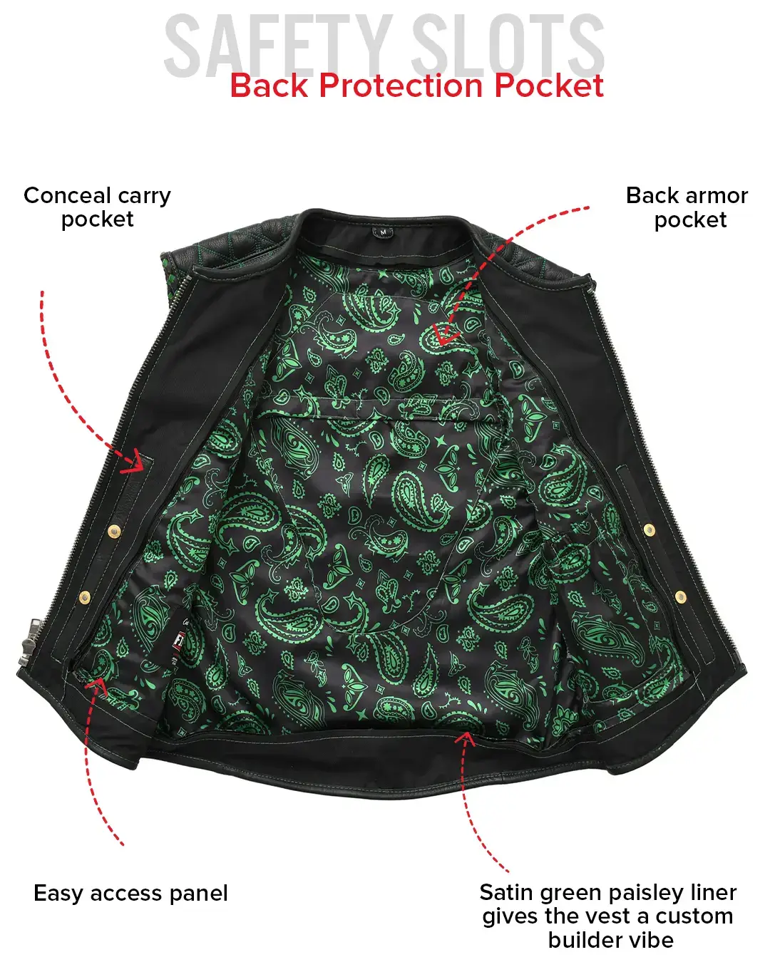 Tactical Emerald Men’s Motorcycle Leather Vest - Image 45