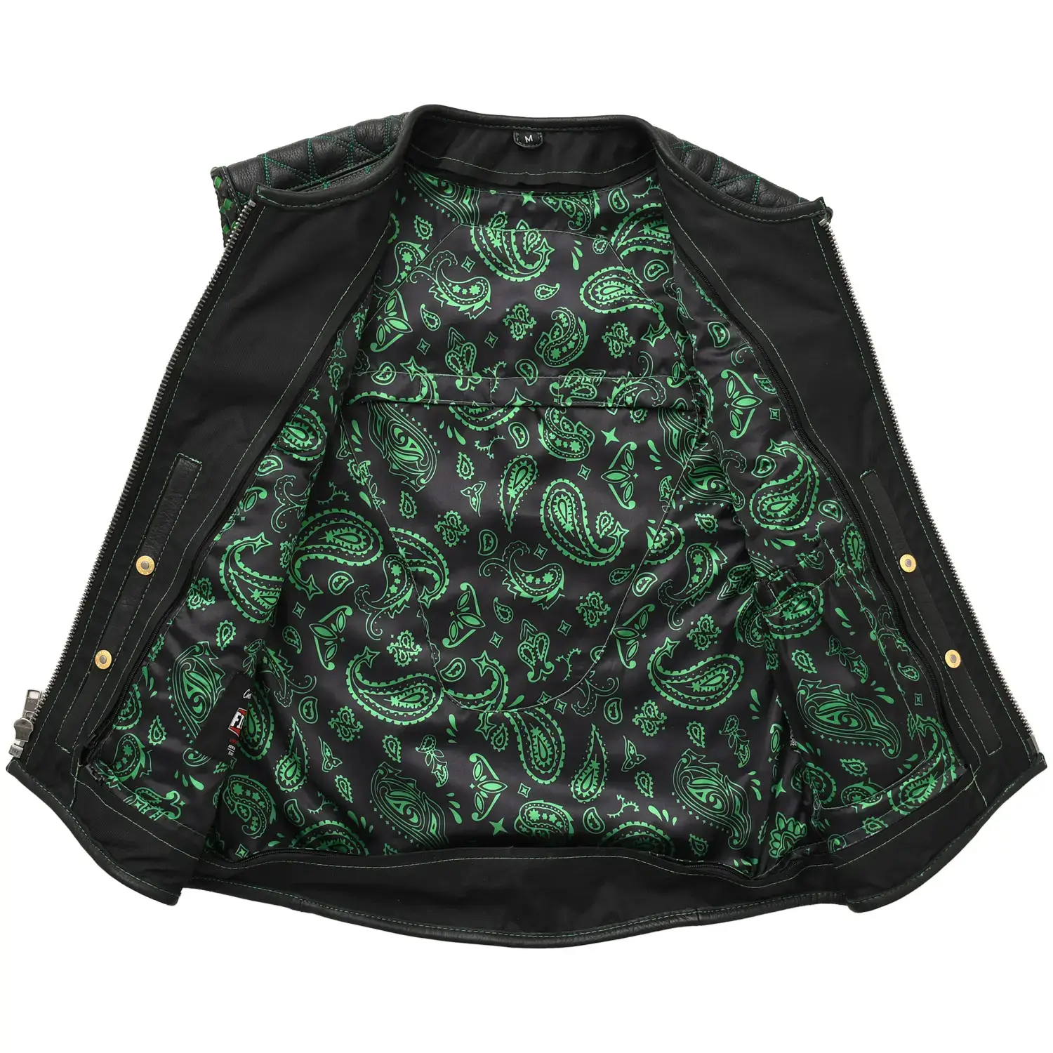 Tactical Emerald Men’s Motorcycle Leather Vest - Image 5