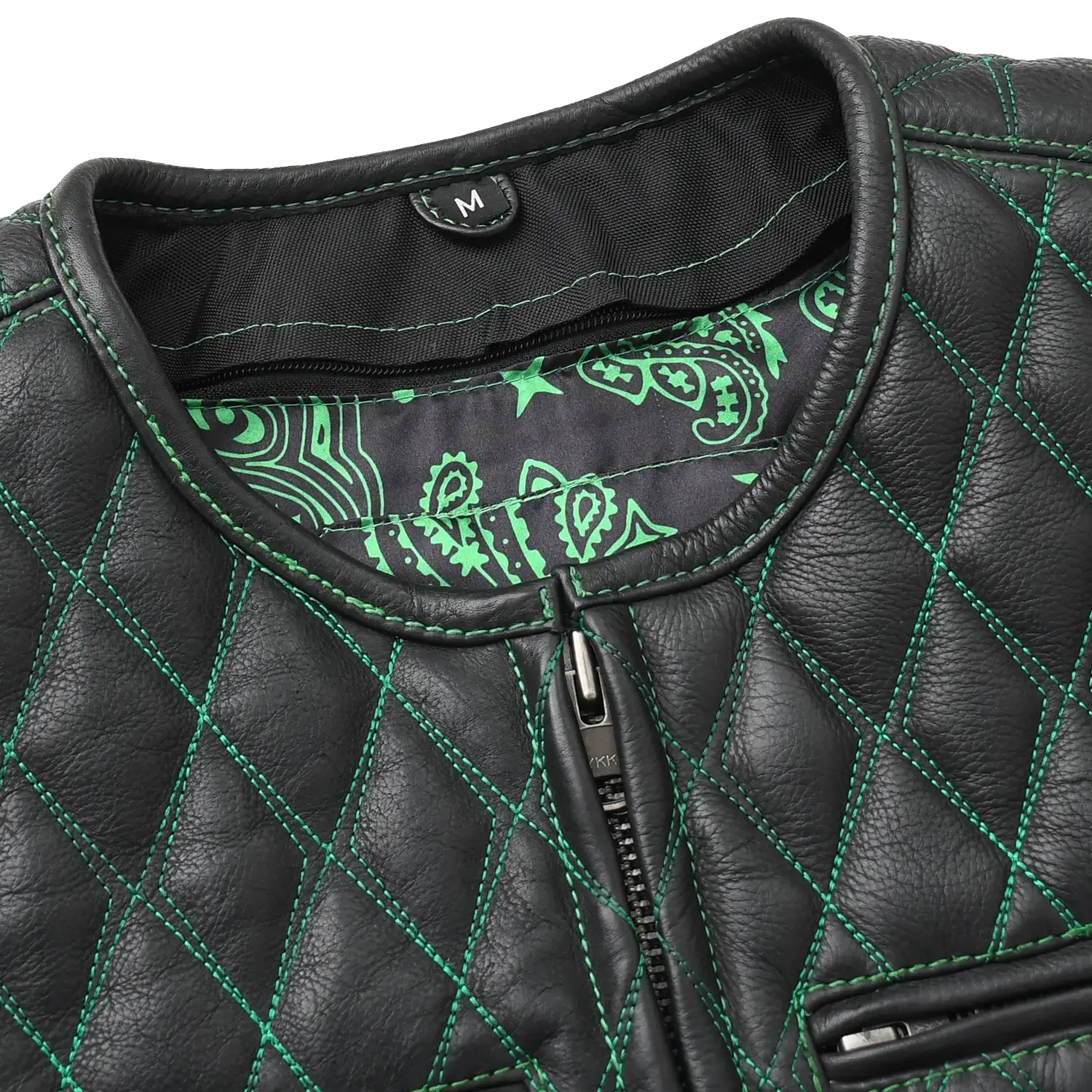 Tactical Emerald Men’s Motorcycle Leather Vest - Image 6