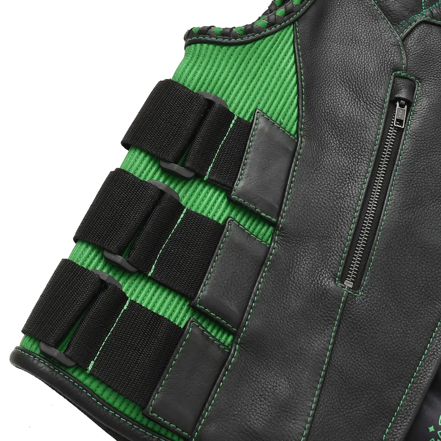 Tactical Emerald Men’s Motorcycle Leather Vest - Image 9