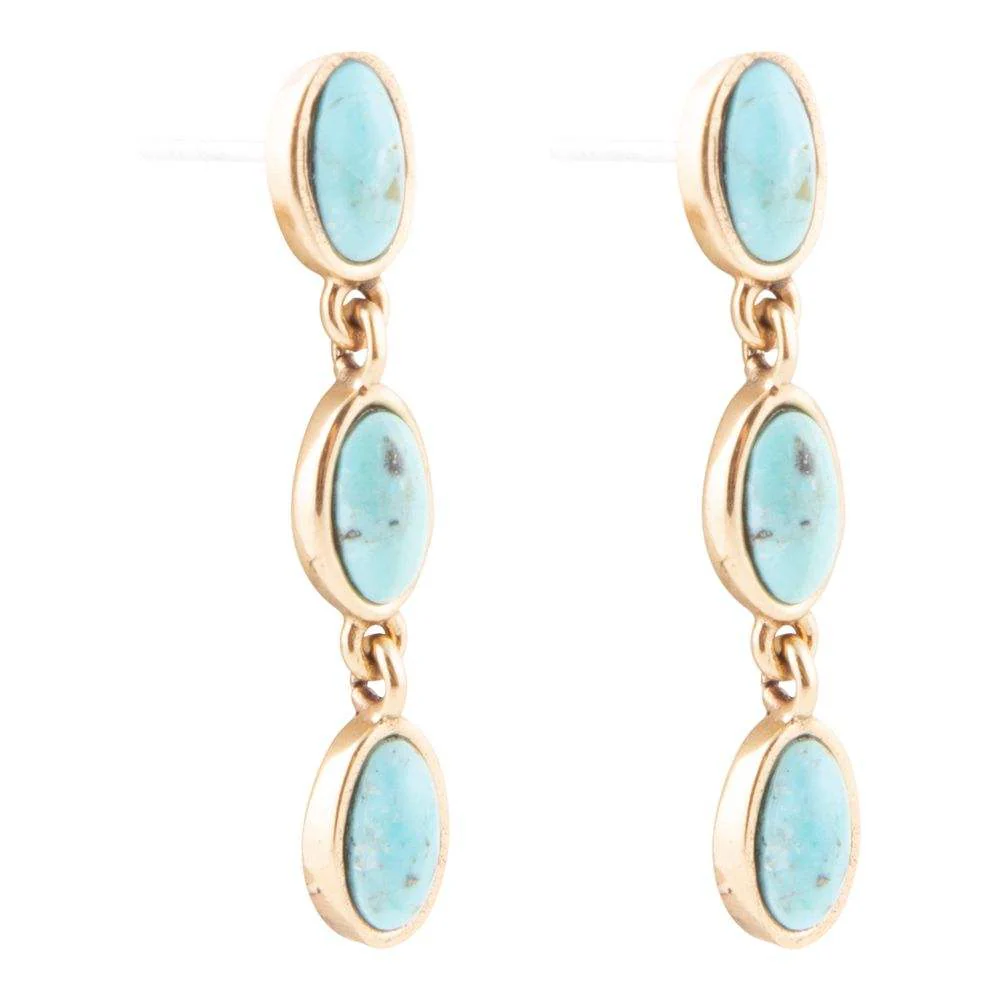 Three Times the Blue Turquoise Golden Drop Earrings - Image 3