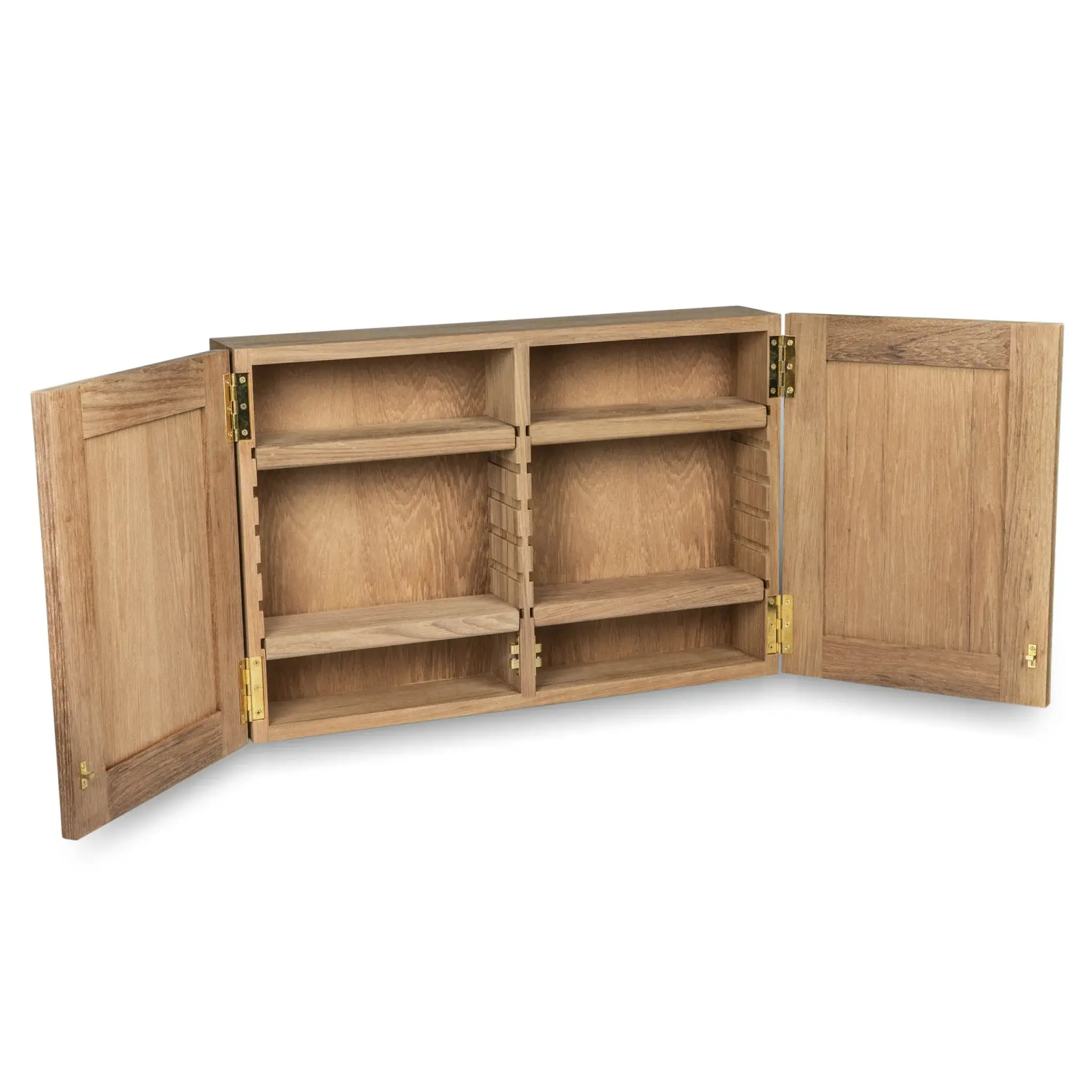 Traditional Solid Teak Double Door Mirrored Medicine Cabinet - Image 3