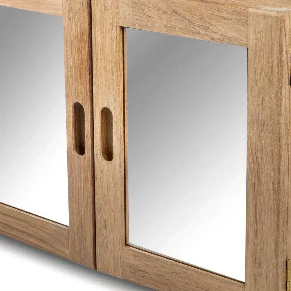 Traditional Solid Teak Double Door Mirrored Medicine Cabinet - Image 4