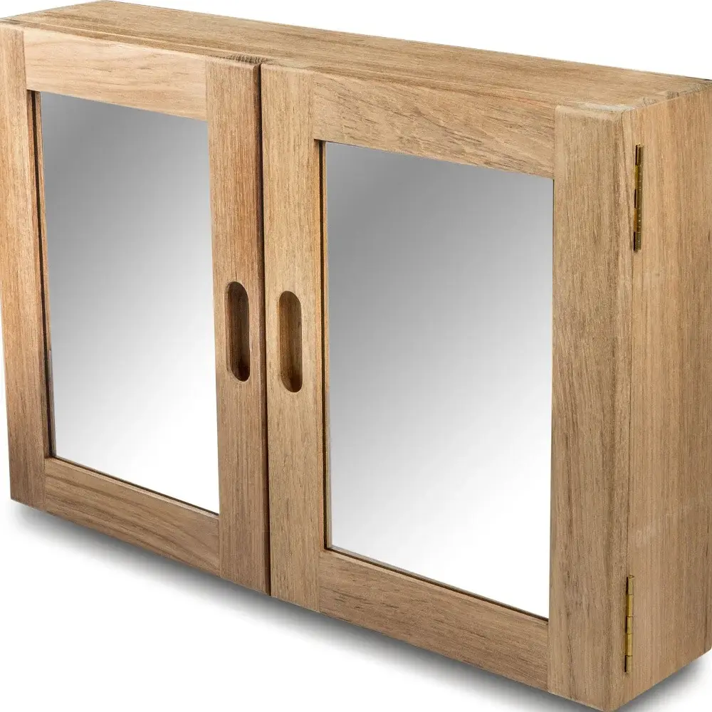 Traditional Solid Teak Double Door Mirrored Medicine Cabinet - Image 5