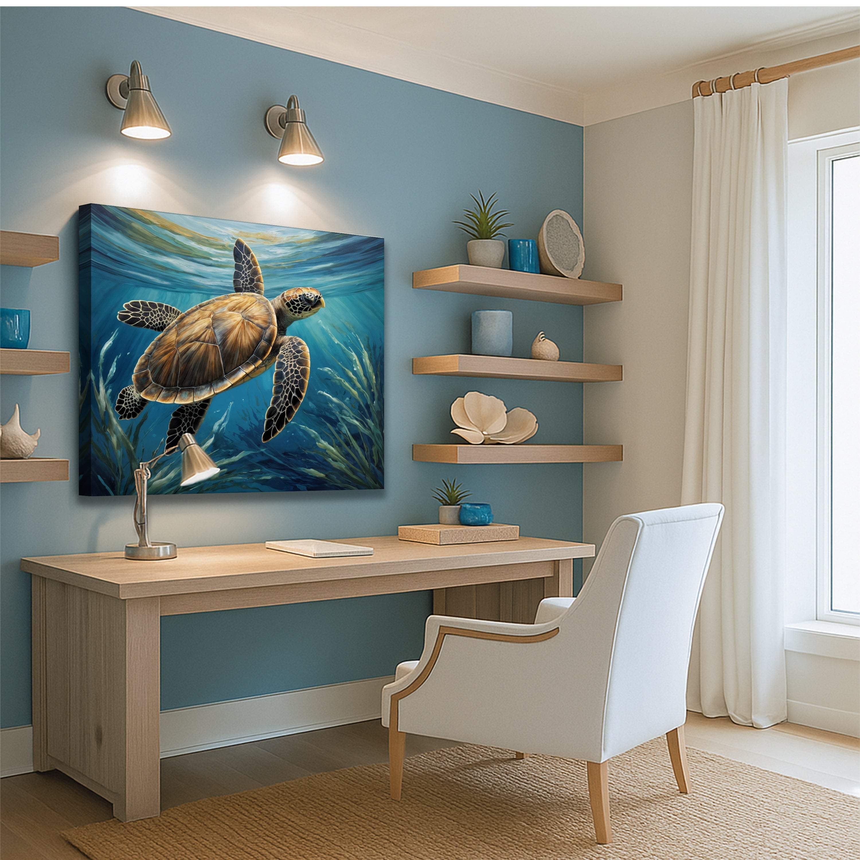 Turtle In Seagrass Coastal Wall Art - Image 2