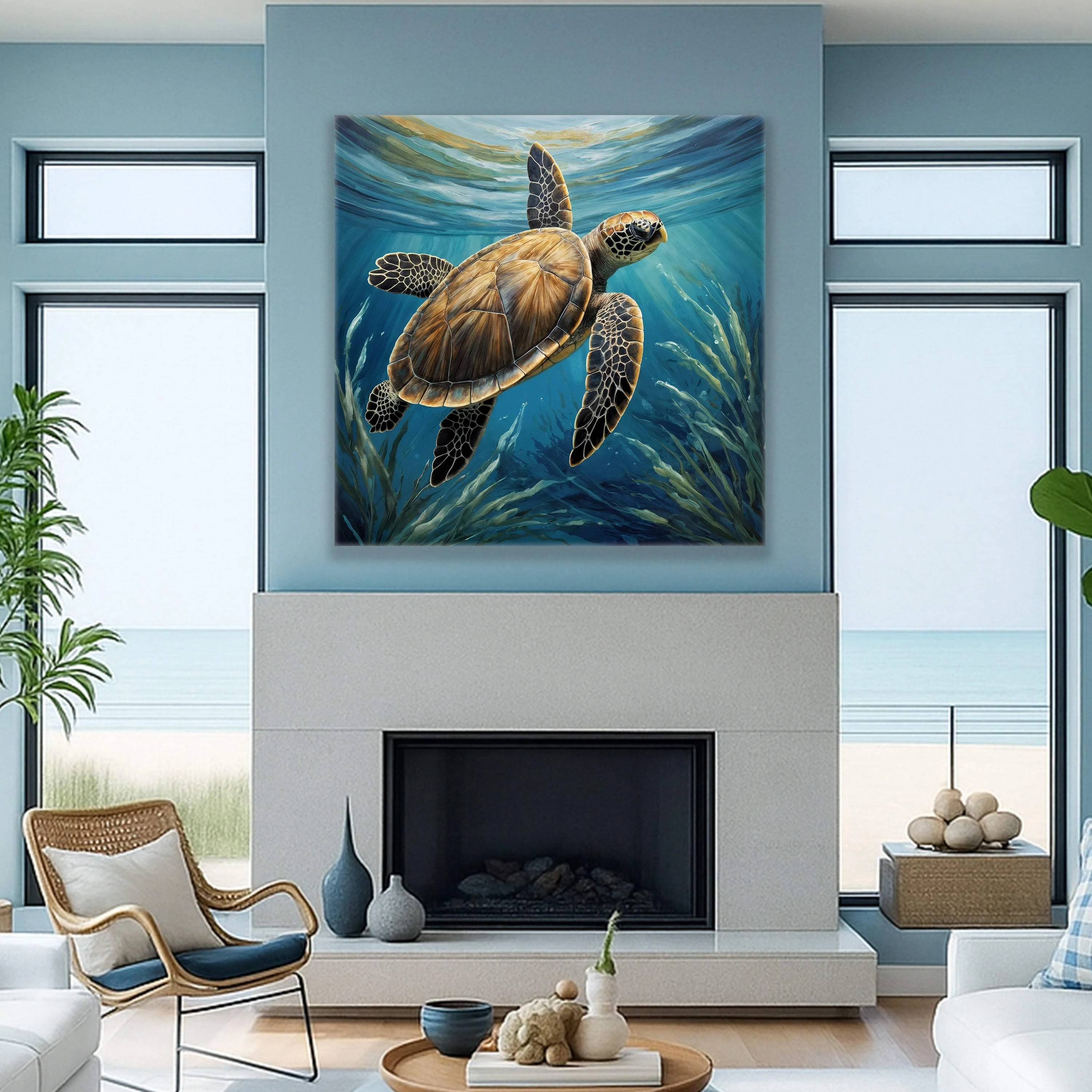 Turtle In Seagrass Coastal Wall Art - Image 3