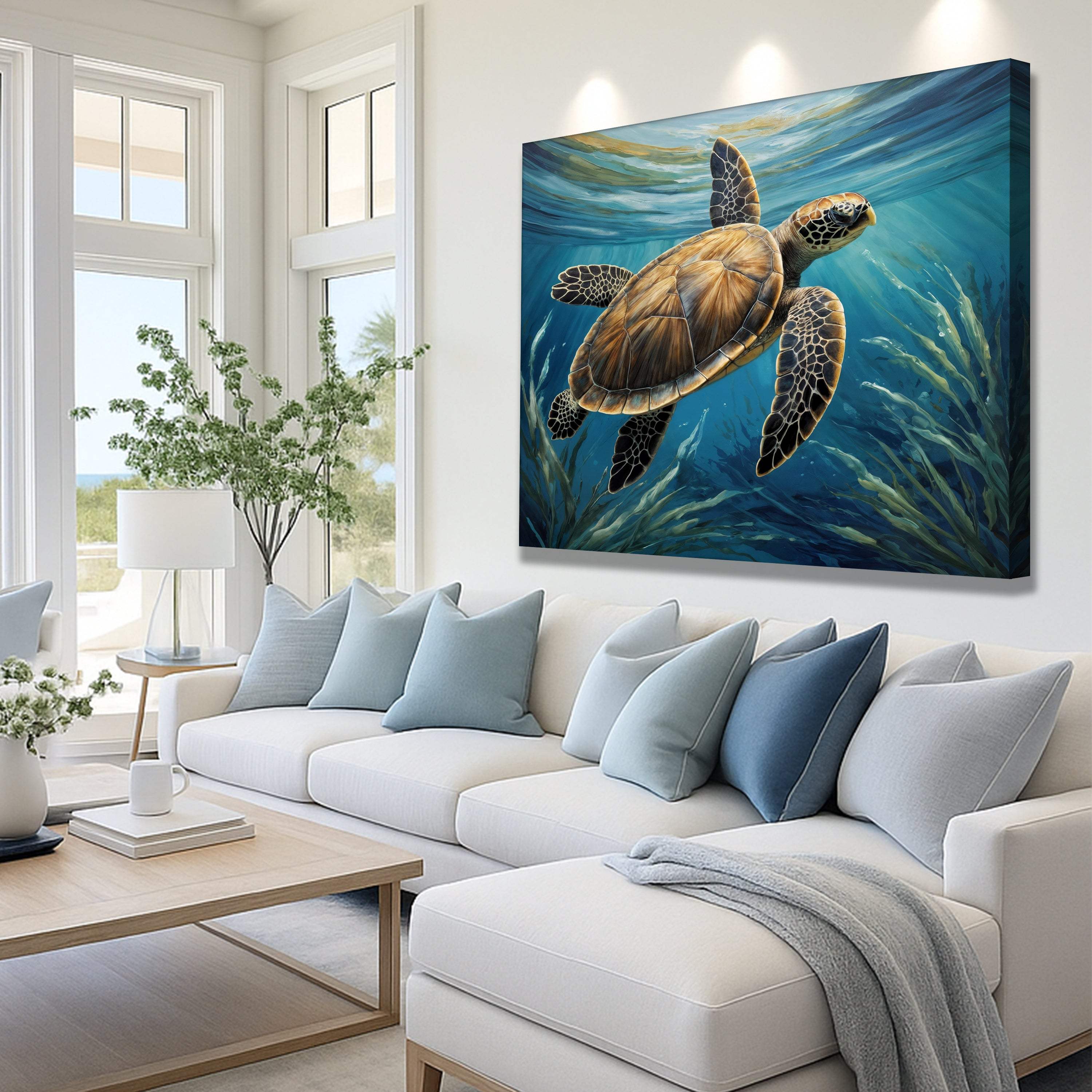 Turtle In Seagrass Coastal Wall Art - Image 4