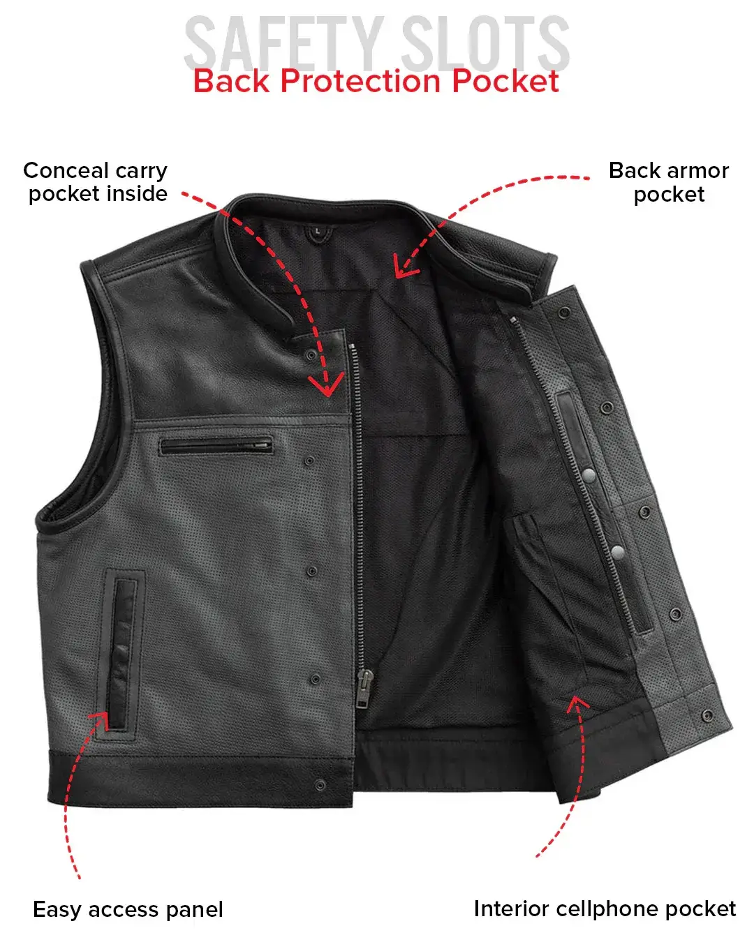 Two Tone Lowrider Perforated Men's Leather Vest - Image 10
