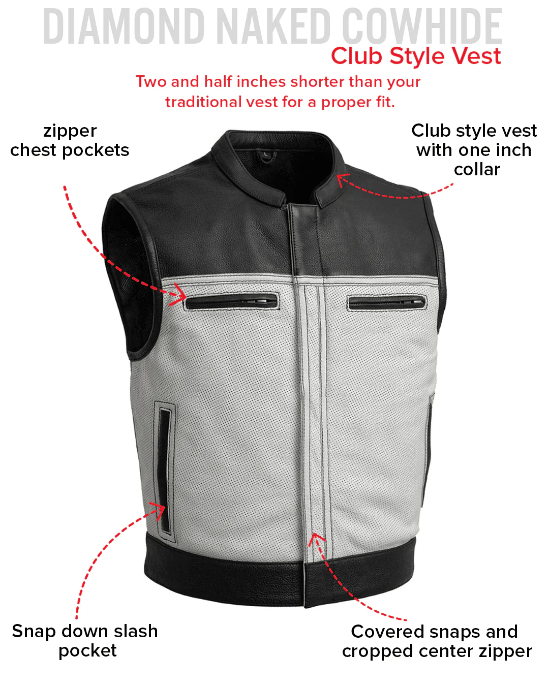 Two Tone Lowrider Perforated Men's Leather Vest - Image 12