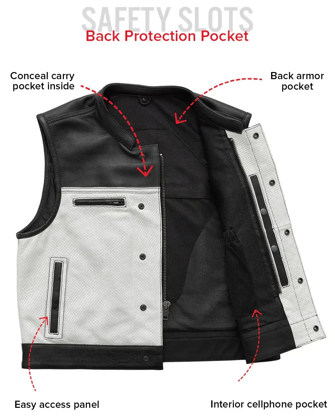 Two Tone Lowrider Perforated Men's Leather Vest - Image 14