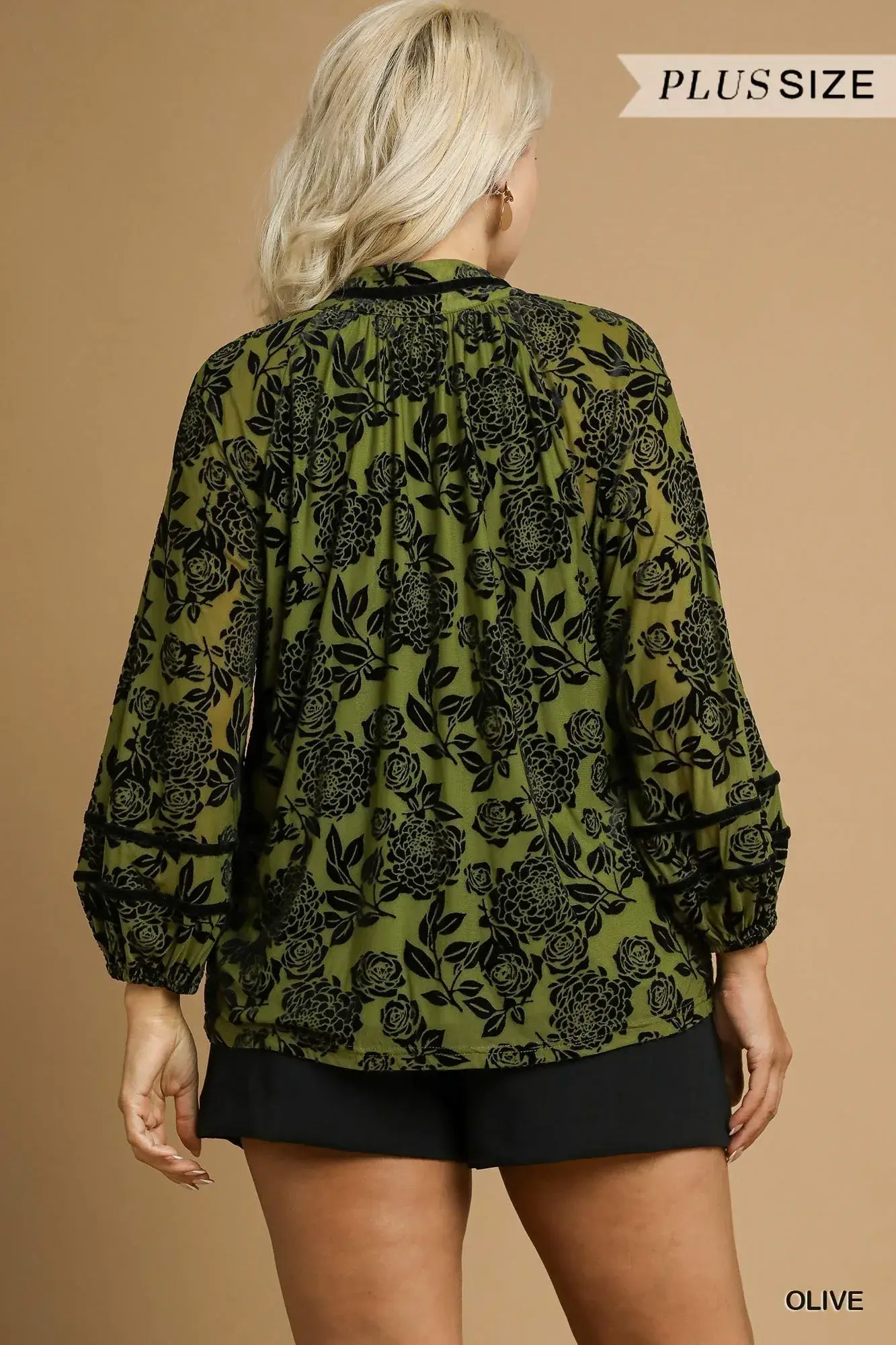 Umgee Full Size Floral Velvet Blouse with Balloon Sleeves Plus Size - Image 8