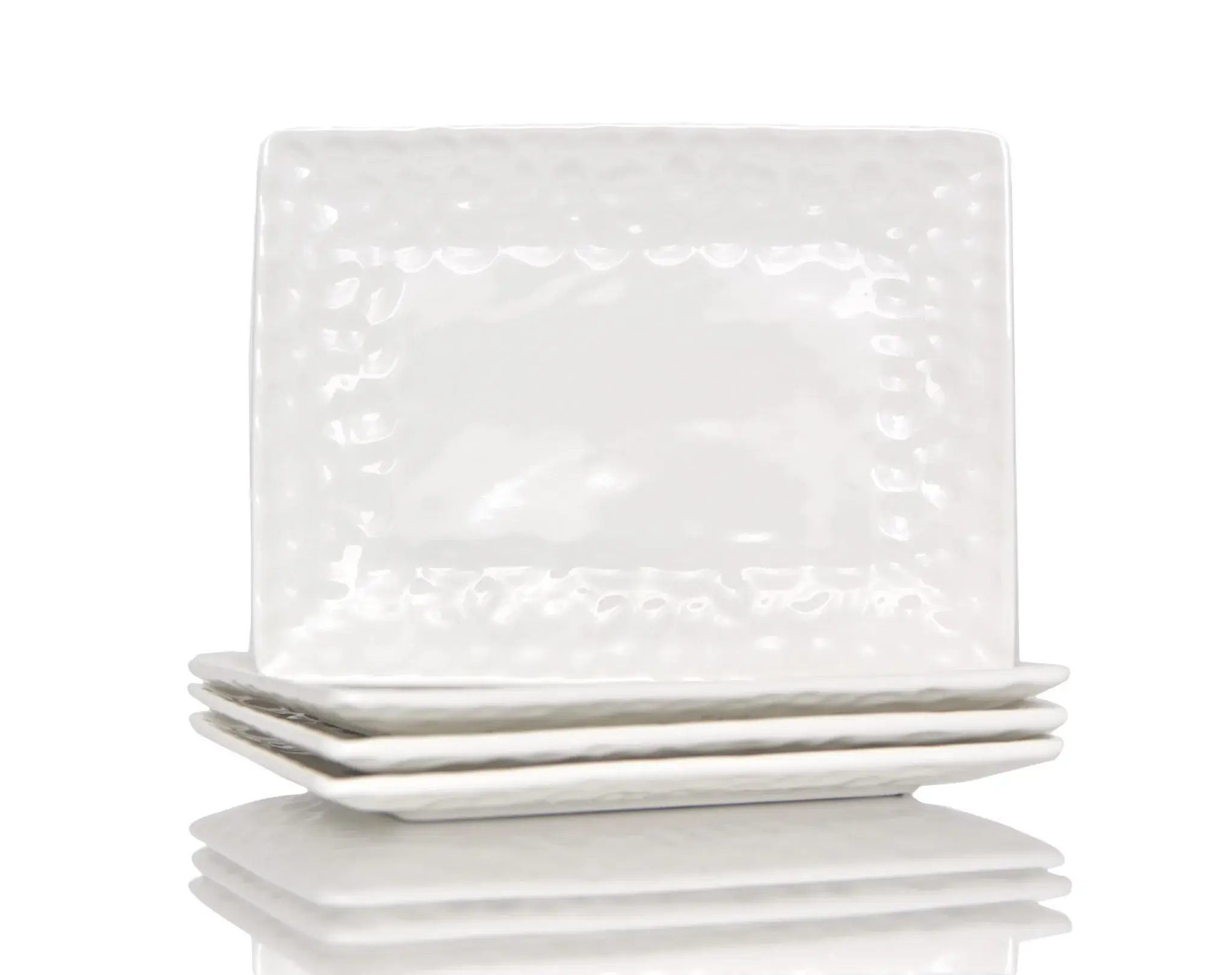White Six Piece Rectangle Pebbled Porcelain Service For Six Dinner Plate Set - Image 3