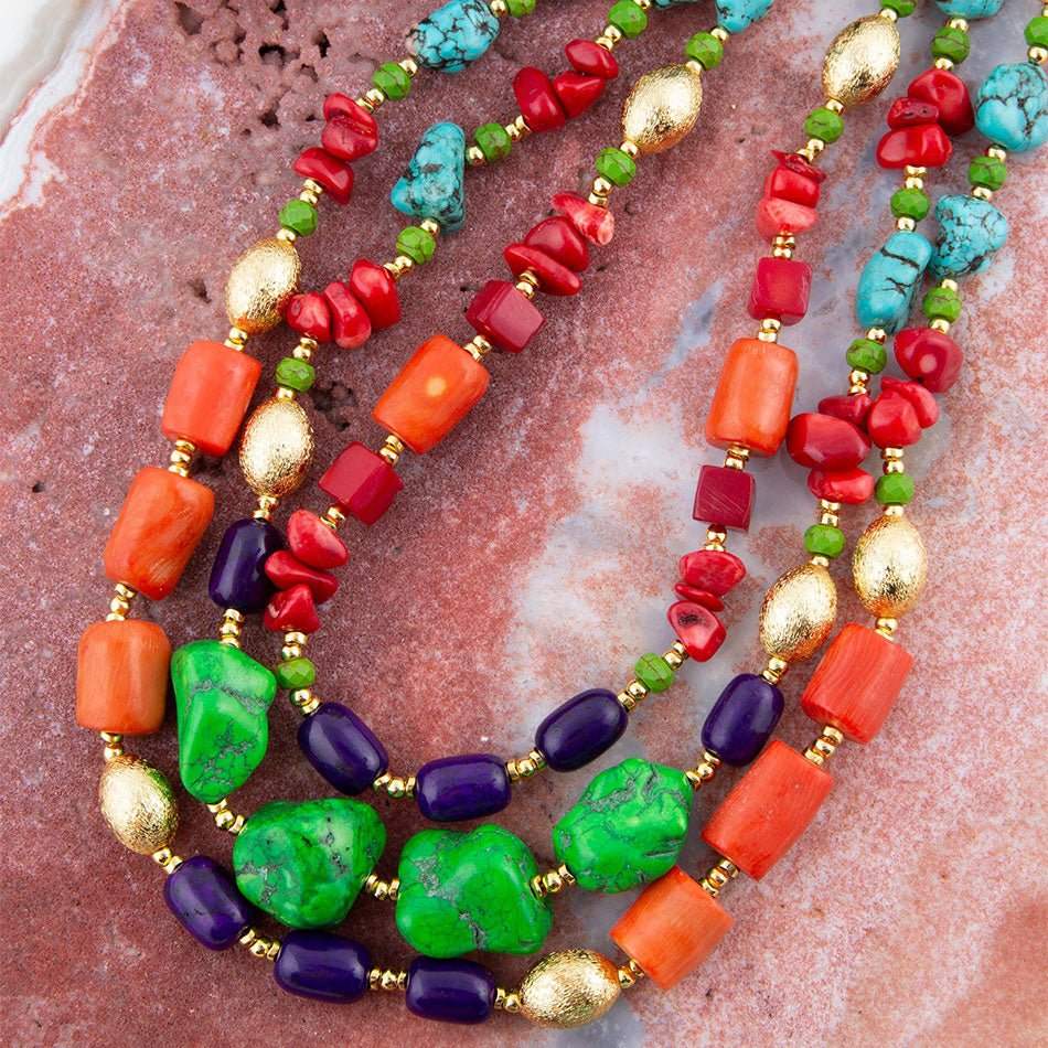 Zion Multi-Color Triple Strand Golden Statement Necklace - Image 2